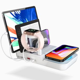 70W Charging Station For Multiple Devices, 5 In 1 Fast Charging Dock With 10W Max Wireless Charger And 4 Ports , 30W USB C PD Fast Charging For I (Option: White)