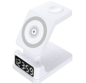 Magnetic Three-in-one 15W Wireless Charger With Clock (Option: White)