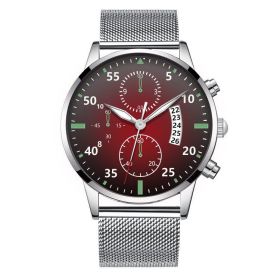 Luminous Calendar Dial Three Eyes And Six Needles Calendar Watch Men (Color: Silver Streak Red Plate)