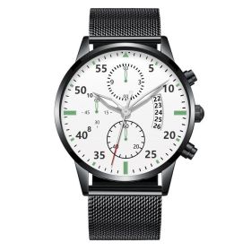 Luminous Calendar Dial Three Eyes And Six Needles Calendar Watch Men (Color: Black Band White Plate)