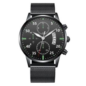 Luminous Calendar Dial Three Eyes And Six Needles Calendar Watch Men (Color: Black Band Black Plate)