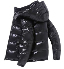 2022 Winter Men Puffer Jackets Bubble Padded Clothes Shiny Detachable Hat Warm Black Waterproof No Wash Jackets Man Down Coats (Color: A, size: S)