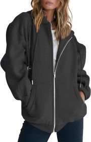 Women's Cute Hoodies Teen Girl Fall Jacket Oversized Sweatshirts Casual Drawstring Clothes Zip Up Y2K Hoodie with Pocket (Color: Black, size: X-Large)
