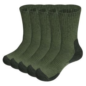 Mens Moisture Wicking Mid Calf Thermal Work Boot Sports Hiking Socks( 5 Pairs/Pack) (Color: green, size: L(Men 37-41 EU))