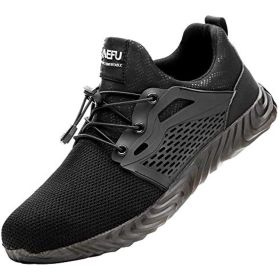 JIEFU Men's Work shoes; Steel Toe Shoes for Work Men; men's sneaker; Lightweight Breathable Comfortable Non Slip Durable Indestructible Construct (Color: Black, size: 43)