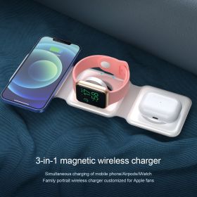 3-in-1 Wireless Charger Multifunctional Foldable Magnetic Travel Charger for Apple Watch Series1-9/SE/Ultra1`2 (Color: White)